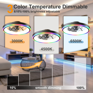 19.7" Modern <b>RGB</b> Ceiling Fan with Lights, Flush Mount Low Profile Fan with Remote & APPDimmable 3000-6500K LED for Bedroom Black - Product Image 3
