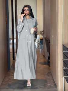 Ensemble trois pièces pour femme : gilet, pantalon et robe abaya, tenue modeste, kaftan abaya, automne/printemps, respirant - Product Image 6