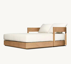 Chaise longue d'extérieur moderne à <span class=keywords><strong>double</strong></span> siège Chaise longue en bois <span class=keywords><strong>de</strong></span> teck avec coussin en tissu imperméable pour la plage - Product Image 4