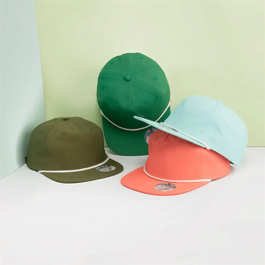 Wholesale 5-Panel Unstructured Snapback Cap Recycled Waterproof Ripstop Plain Blank Nylon Hat Gorras Rope Snapback Hat For Men