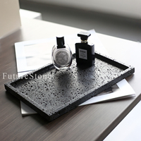 Plateau de service rectangulaire en marbre travertin noir de luxe, marbre naturel pour la décoration, plateau à fruits, plateau à bijoux pour la décoration de Noël