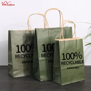 Sacos de embalagem de papel de embalagem reutilizáveis, logotipo personalizado, verde escuro, bolsa com alça, embalagem