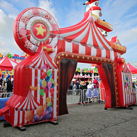 Arco Inflable de Circo para Entrada, Decoración Gigante para Eventos Navideños, Temática de Dibujos Animados, con Bomba de Aire Eléctrica Resistente