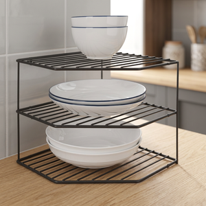Étagère à vaisselle en métal à trois niveaux, support de rangement vertical pour la cuisine, design minimaliste, empilable, organisateur de bols et d'assiettes - Product Image 5