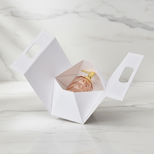 Custom White Textured Paper Foldable Triangle Gift <b>Box</b> Portable Handle Magnetic Gift <b>Packaging</b> - Product Image 5