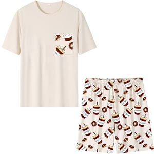 <span class=keywords><strong>Pyjama</strong></span> pour <span class=keywords><strong>homme</strong></span> en tissu tricoté en spandex/polyester à motif de dessin animé, impression numérique, manches courtes, 2 pièces, simple et décontracté - Product Image 5