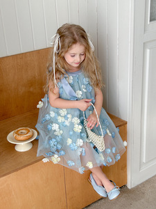 Nuovo <span class=keywords><strong>Vestito</strong></span> Estivo <span class=keywords><strong>da</strong></span> <span class=keywords><strong>Bambina</strong></span> Stile <span class=keywords><strong>Fata</strong></span>, Super Floreale con Fiori 3D, in Garza e Pizzo, Senza Maniche, Mini Gonna con Balze per Bambine - Product Image 6
