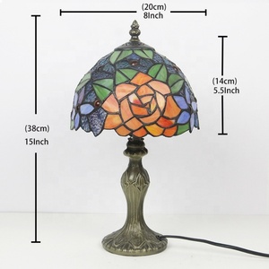 LongHuiJing Antique Tiffany Style Table Lamps Stained Glass Rose Lampshade <b>Light</b> With Zinc Alloy Base Desk <b>Lights</b> - Product Image 2