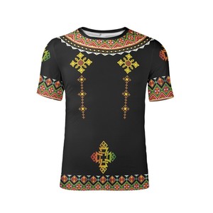 Personalizada de los hombres etíope tradicional Habesha diseño 3D impreso Etiopía negro camiseta barata de poliéster Top Camiseta de manga corta - Product Image 4