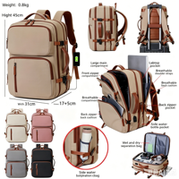 Sac à dos léger en tissu Oxford pour étudiant, imperméable, portable, pour randonnée, avec plusieurs poches, sac de voyage scolaire, compartiment latéral pour bouteille d'eau et ordinateur portable