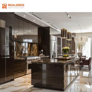 Realgres Modern glänzend beige gerade wasserdichte <span class=keywords><strong>Egger</strong></span> Board Küchen schrank Design benutzer definierte Insel Fiberglas Küchen schrank - Product Image 2