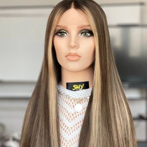 Pelucas de cabello humano con encaje frontal personalizado HD 13*5 Color marrón con resaltado de color rubio 20 pulgadas para mujeres - Product Image 1