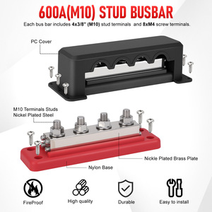 ชุดบัสบาร์ทองแดง M10 สำหรับแบตเตอรี่ RV แบบ 4 ทาง 600A 48V พร้อมขั้วต่อและปลอกหุ้มกันความร้อน - Product Image 2