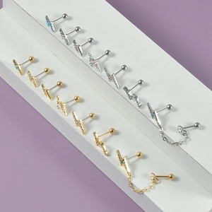 Lightning zircone catena dell'orecchio pendente in <span class=keywords><strong>acciaio</strong></span> <span class=keywords><strong>chirurgico</strong></span> cartilagine Tragus elica con lobo orecchino bilanciere Piercing gioielli con perla principale - Product Image 6