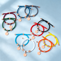 Bracelets personnalisables Ywyougang faits à la main en or rose/or 18 carats plaqué acier inoxydable, avec breloque cercle vintage unisexe en corde tressée, idéal pour un cadeau