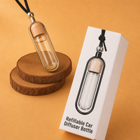 Flacon diffuseur de parfum pour voiture en verre rechargeable de 5 ml, 7 ml, 10 ml, avec bouchon en bois, cadre métallique, pendentif parfum pour voiture avec boîte cadeau