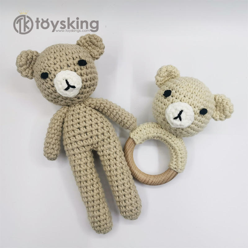 TK-osito de peluche de ganchillo para bebé, juguete de felpa hecho