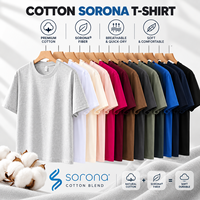 Kaos oblong katun Sorona poliester rajutan 210g 40s, bahan lembut, bahu regular, lengan pendek, logo custom