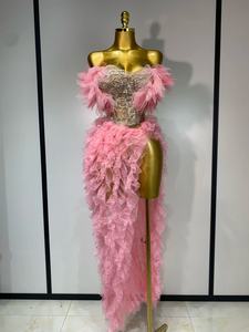 Conjunto de 2 piezas para mujer, vestido largo ajustado sin tirantes con volantes, abertura alta, para discoteca, fiesta, cumpleaños, actuación en escenario - Product Image 1