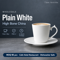 Ensemble tasse et soucoupe en porcelaine fine blanche unie, faible MOQ 96, pour café, hôtel, restaurant, en stock