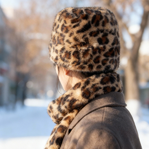 Chapeau bob et écharpe imprimés léopard guépard pour adulte, en fausse fourrure sherpa <span class=keywords><strong>berbère</strong></span>, tendance hiver 2026 - Product Image 1