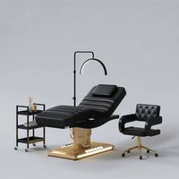 Lit de spa facial électrique de luxe en cuir violet avec base dorée, pliable, commande au pied, éclairage LED, pour chambre, hôtel, entrepôt