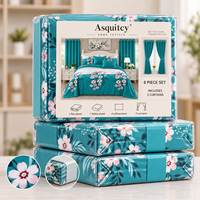 Vente flash : Ensemble de literie 8 pièces pour lit Queen ou King, draps imprimés de fleurs avec rideaux assortis