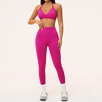 Ensembles de yoga pour femmes, séchage rapide, doux, sans couture, côtelés, avec soutien-gorge de sport dos nu et leggings courts taille haute, directement de l'usine