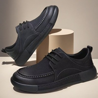 Chaussures basses décontractées en maille à lacets pour hommes noires, chaussures en cuir quatre saisons, chaussures de marche tendance à semelle épaisse