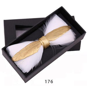 <span class=keywords><strong>Noeud</strong></span> <span class=keywords><strong>papillon</strong></span> en plumes d'<span class=keywords><strong>or</strong></span> pour hommes, bon marché, quantité minimale de commande bas pour mariage - Product Image 3