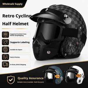 Casque rétro en <span class=keywords><strong>cuir</strong></span> PU 34 pour <span class=keywords><strong>moto</strong></span> électrique et scooter, avec doublure ABS et EPS, équipement de sécurité pour cruiser estival - Product Image 3