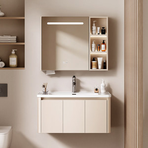 Modern walnut bathroom cabinet ceramic integrated basin bathroom wash basin cabinet combination face wash basin - Product Image 2