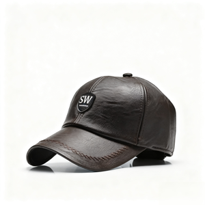 Casquette de baseball personnalisée pour homme en PU avec badge en relief, durable, 6 panneaux, réglable, tendance, décontractée, pour l'extérieur - Product Image 4