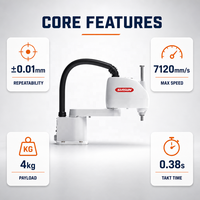 Robot SCARA con Carga Útil de 4 kg, Alcance de 400 mm, Accionamiento Servoeléctrico PLC Industrial para Ensamblaje/Etiquetado/Tornillado de Piezas Pequeñas