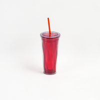 Gobelets isothermes transparents JWAY en plastique sans BPA de 20 oz, à double paroi, avec paille et couvercle, pour boissons froides, vente en gros