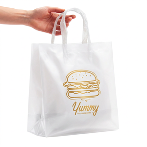 Custom Logo Moisture Proof White HDPE Shop Bag with Soft Loop Handle Food Grade Plastic Shopping Bag for Food Takeout Delivery - Product Image 1
