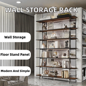<b>Large</b> Industrial Wooden Bookshelf 6-Tier Metal <b>Frame</b> Wide Open Display Rack for Living Room - Product Image 2
