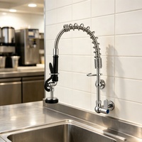 Robinet de lavage mural professionnel pour hôtels et restauration, avec pré-évier intégré et mitigeur à deux fonctions, bec extractible court