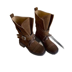 Vintage British Style Genuine Leather Boots for Women 2026 New Arrival Mid Calf Western Cowboy Boots <b>High</b> Heels - Product Image 6