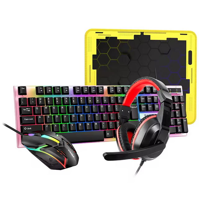Factory Wholesale 4IN1 TF240 Backlit Wired Gaming Combo Headphone Mousepad RGB Gaming Combo Set LED Light Wired Keyboard