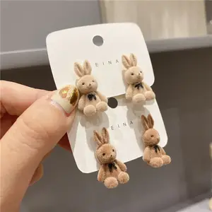 Korean Cartoon Bunny Ear Stud Earring Sweet Animal Earrings Female Cute Flocking Rabbit Trendy