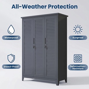 Outdoor Storage Cabinet 1850x1200x500mm <b>Waterproof</b> Sunproof Steel Powder Coated 3 Louvered Doors Large Capacity Tool Organizer - Product Image 3