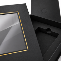 Boîte cadeau magnétique noire de luxe personnalisée, vente en gros, emballage rigide en carton mat avec fenêtre pour électronique, montres, bijoux, OEM
