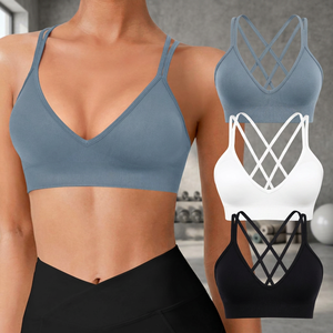 Paquete de 3 Sujetadores Deportivos Personalizados para Mujer, Sin Costuras, Soporte Medio, Escote en V Profundo, Sin Varillas, Almohadillas Extraíbles, Tirantes Cruzados, Transpirables - Product Image 1