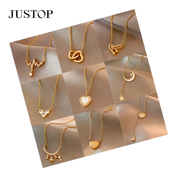 Fashion Love Pendant Necklace Stainless steel Hollow Star Moon Women Gold Necklace Simple Butterfly Pearl Jewelry Accessories