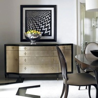 Commode en chêne massif de style américain moderne de luxe, coiffeuse argentée avec matériau en acier inoxydable pour salon et chambre à coucher