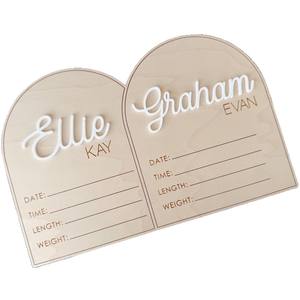 Segni statistici di nascita del neonato in legno dipinti incisi segni di annuncio di nascita <span class=keywords><strong>gemelli</strong></span> ecologici di vendita calda transfrontaliera - Product Image 5