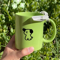 Mug en céramique personnalisé avec logo, tasse à eau pour couple, design esthétique, tasse à café avec motif chiot vert sans tristesse