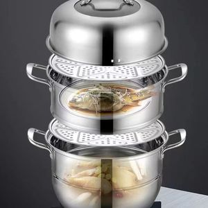 Olla vaporera de acero inoxidable de tres capas con tapa, multifuncional, ideal para cocinar, utensilio de cocina universal para la preparación de alimentos. - Product Image 1