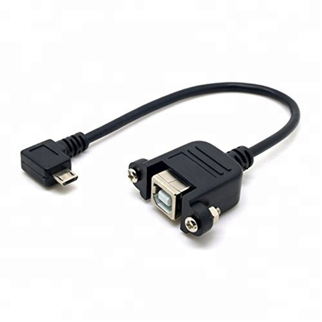 OEM Custom PVC USB 2.0 B Female to Micro B Male Panel Mount Cable with Screws for Camera & Computer 3A Fast Charging